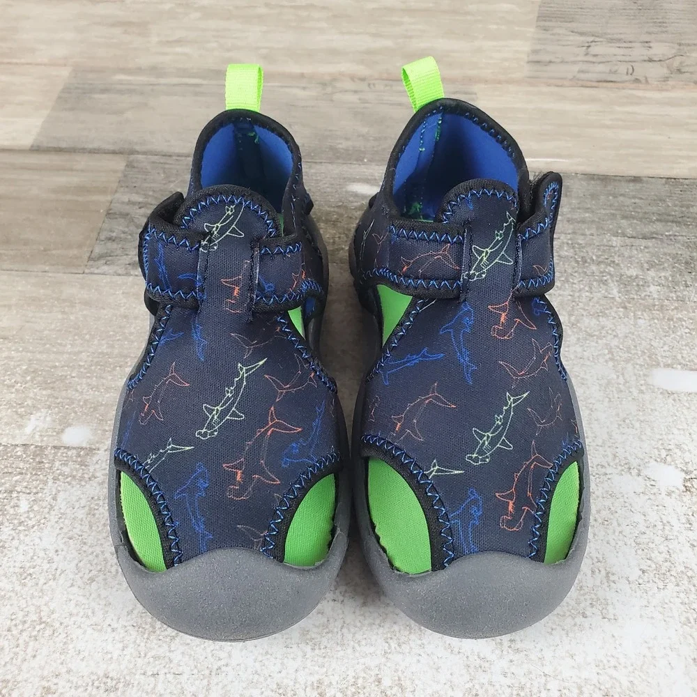 Mix No. 6 Lil Kids Shoes Sz 11 Aqua Shark Water Comfort Hook & Loop Round Toe